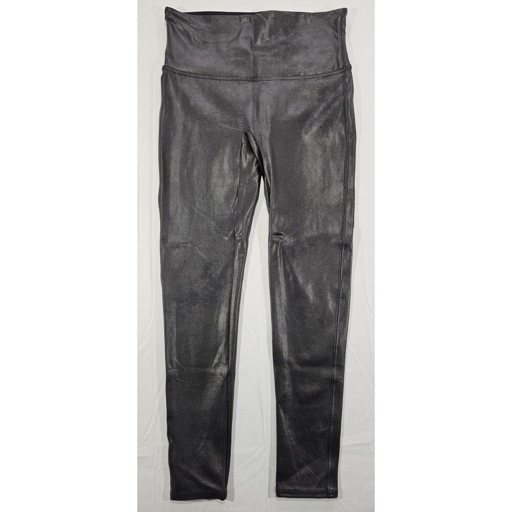 SPANX Faux Leather Leggings Women's L Black Compression Indie Sleaze Athletic